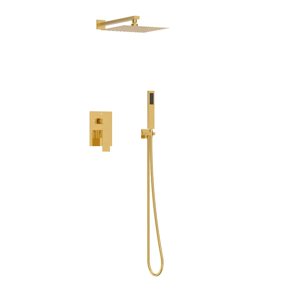 Balneo Système de douche avec pommeau de pluie or brillant Acier inoxydable - Mitigeur de douche avec douchette CASCADE