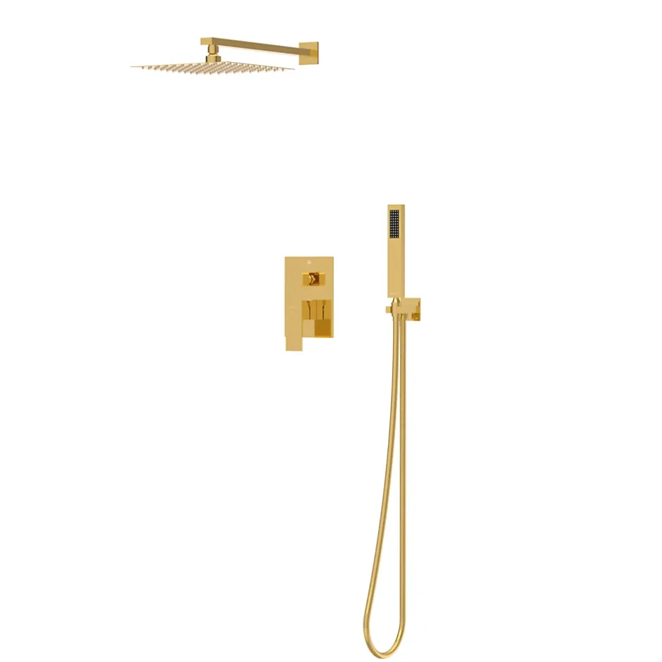 Balneo Système de douche avec pommeau de pluie or brillant Acier inoxydable - Mitigeur de douche avec douchette CASCADE