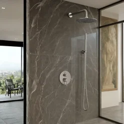Balneo Système de douche avec pommeau de pluie argent brossé Acier inoxydable - Mitigeur de douche avec douchette CASCADE INOX
