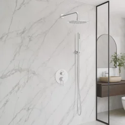 Balneo Système de douche avec pommeau de pluie argent brossé Acier inoxydable - Mitigeur de douche avec douchette CASCADE INOX