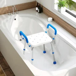 Giantex Banc de Douche à 2 Niveaux en HDPE, Tabouret de Bain Imperméable, pour Intérieur et Extérieur Salle de Bain, Entrée, Balcon, Bleu