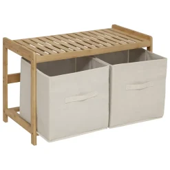 5Five Banc de salle de bain avec 2 rangements bambou l.66,8 x H.35 x P.44 cm Tidy Box