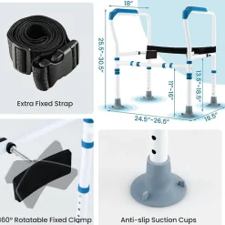 Giantex Barre appui pour toilettes pour personnes âgées avec hauteur largeur sangle réglables pour personnes âgées handicapées* Barre D'Appui