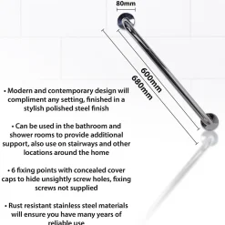 Aidapt Barre d'appui - VY472P - en acier inoxydable au fini poli - 600mm* Barre D'Appui