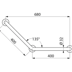 Delabie Barre d'appui coudée Basic 135 degrés Diamètre 32 mm - 400 x 400 mm