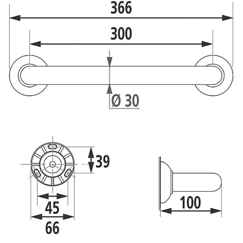Pellet Barre d'appui droite aluminium blanc - 300 mm - Diamètre 30 mm - ASC* Barre D'Appui