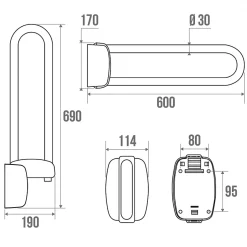 Pellet Barre d'appui relevable - 600 mm - Diamètre 30 mm - inox époxy blanc - ASC* Barre D'Appui