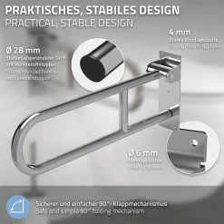Ml-Design Barre dappui wc rabattable 60 cm en inox jusqua 200 kg pour personnes a mobilite reduite* Barre D'Appui