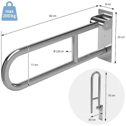 Ml-Design Barre dappui wc rabattable 60 cm en inox jusqua 200 kg pour personnes a mobilite reduite* Barre D'Appui