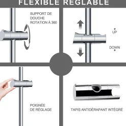 Todot Barre de douche 70cm en Acier Inoxydable Chromé avec Fixations ajustables* Colonne De Douche Sans Robinetterie