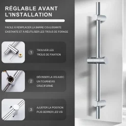 Todot Barre de douche 70cm en Acier Inoxydable Chromé avec Fixations ajustables* Colonne De Douche Sans Robinetterie