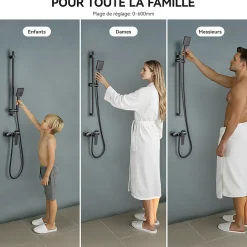 Auralum Max Barre de Douche en inox 70 cm avec Support de Pommeau de Douche, fixations murales réglables, Noir* Robinet De Baignoire