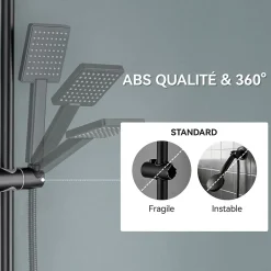 Auralum Max Barre de Douche en inox 70 cm avec Support de Pommeau de Douche, fixations murales réglables, Noir* Robinet De Baignoire
