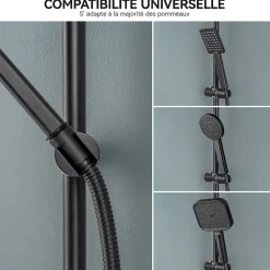 Auralum Max Barre de Douche en inox 70 cm avec Support de Pommeau de Douche, fixations murales réglables, Noir* Robinet De Baignoire
