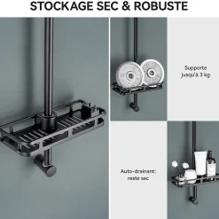 Auralum Max Barre de Douche en inox 70 cm avec Support de Pommeau de Douche, fixations murales réglables, Noir* Robinet De Baignoire