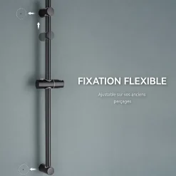 Auralum Max Barre de Douche en inox 70 cm avec Support de Pommeau de Douche, fixations murales réglables, Noir* Robinet De Baignoire