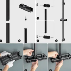 Auralum Max Barre de Douche en inox 70 cm avec Support de Pommeau de Douche, fixations murales réglables, Noir* Robinet De Baignoire