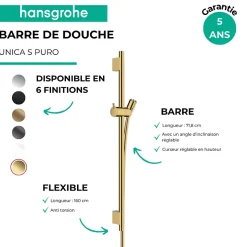 Hansgrohe Barre de douche Unica S Puro 65 cm avec flexible Aspect doré poli