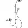 Sanindusa Barre de douche pour transformer le bain en douche douchette flexible 1.50m et support inclus Face chrome et blanc