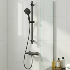 GoodHome Barre de douche réglable Cavally noir