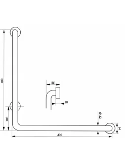 Thirard Barre de maintien coudée, inox 304, longueur 800mm, angle 90 degrés, diamètre 32mm, finition inox poli -* Barre D'Appui