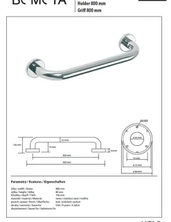 Bemeta Barre de maintien de douche HELP en acier inoxydable-88x8x10,6cm--