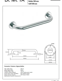 Bemeta Barre de maintien de douche HELP en acier inoxydable-58x8x10,6cm--