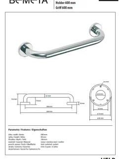 Bemeta Barre de maintien de douche HELP en acier inoxydable-68x8x10,6cm--* Barre D'Appui