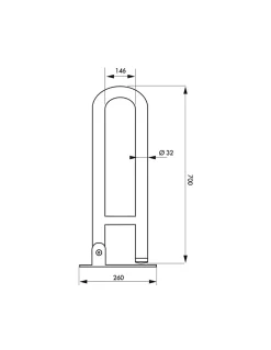 Thirard Barre de maintien rabattable, inox 304, longueur 700mm, diamètre 32mm, finition inox poli -* Barre D'Appui