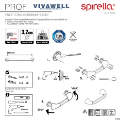 Spirella Barre de redressement ou d'appui PROF Acier Inox 80cm Chrome* Barre D'Appui