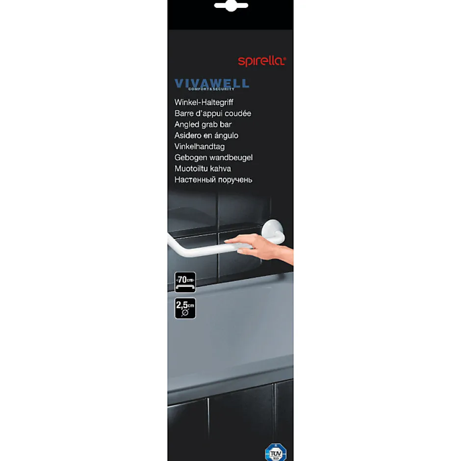 Spirella Barre de redressement ou d'appui coudée ECO Acier Inox 71cm Blanc