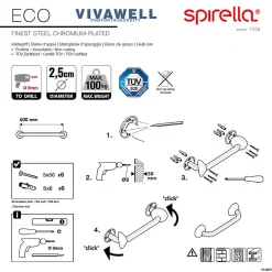 Spirella Barre de redressement ou d'appui ECO Acier Inox 60cm Chrome* Barre D'Appui