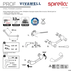 Spirella Barre de redressement ou d'appui coudée PROF Acier Inox 73,5cm Blanc* Barre D'Appui