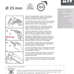 MSV Barre de redressement ou d'appui Acier 60cm Blanc* Barre D'Appui