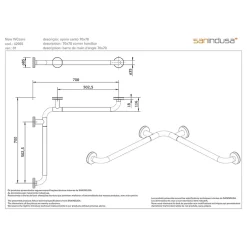 Sanindusa Barre de relèvement en angle coudée à 90 PMR normes handicapé NewWCCare inox brossé