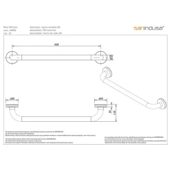 Sanindusa Barre de relèvement et appui PMR normes handicapé NewWCCare 60 inox brossé