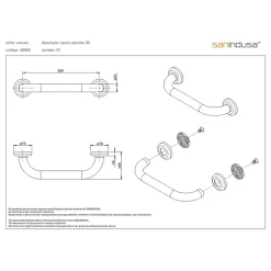Sanindusa Barre de relèvement et appui murale PMR normes handicapé WcCare 30 blanc
