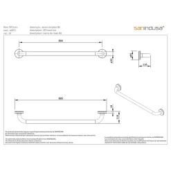 Sanindusa Barre de relèvement et appui droite PMR normes handicapé NewWCCare 80 inox brossé* Barre D'Appui