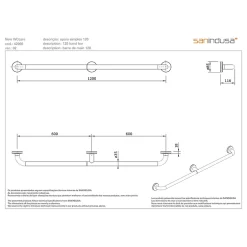 Sanindusa Barre de relèvement et appui droite PMR normes handicapé NewWCCare 120 inox brossé* Barre D'Appui
