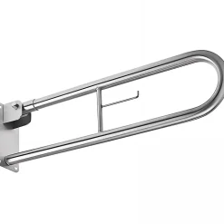 Sanindusa Barre de relèvement et appui WC murale en U rabattable avec porte papier PMR normes handicapé NewWCCare 80 inox brossé* Barre D'Appui