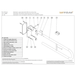 Sanindusa Barre de relèvement et appui WC murale en U rabattable avec porte papier PMR normes handicapé NewWCCare 80 inox brossé* Barre D'Appui
