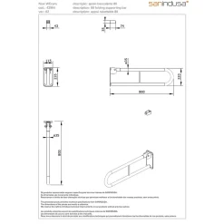 Sanindusa Barre de relèvement et appui WC murale en U rabattable PMR normes handicapé NewWCCare 80 inox brossé