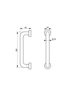 Thirard Barre droite de maintien, inox 304, longueur 550mm, diamètre 32mm, finition inox brossé -* Barre D'Appui