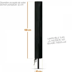Linxor Bâche, housse de protection imperméable pour séchoir parapluie - 180 x 30 x 30 cm - Noir -