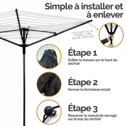 Linxor Bâche, housse de protection imperméable pour séchoir parapluie - 180 x 30 x 30 cm - Noir -
