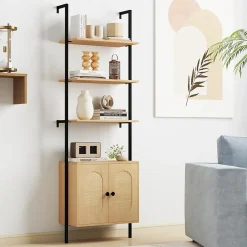 Giantex Bibliotheque avec 4 Niveaux d'Étagères Ouvertes en Bois,avec Cadre Métallique et Armoire 2 Niveaux, pour Salon, Chambre, Cuisine* Etagère Salle De Bains