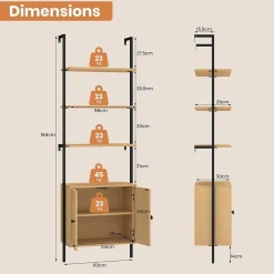Giantex Bibliotheque avec 4 Niveaux d'Étagères Ouvertes en Bois,avec Cadre Métallique et Armoire 2 Niveaux, pour Salon, Chambre, Cuisine* Etagère Salle De Bains