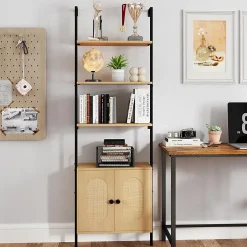 Giantex Bibliotheque avec 4 Niveaux d'Étagères Ouvertes en Bois,avec Cadre Métallique et Armoire 2 Niveaux, pour Salon, Chambre, Cuisine* Etagère Salle De Bains