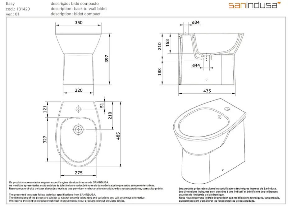 Sanindusa Bidet compact gain de place Easy céramique traditionnelle a poser au sol blanc* Bidet