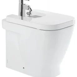 Sanindusa Bidet céramique traditionnelle Look avec trous pour abattant blanc (abattant, robinet et vidage non inclus)